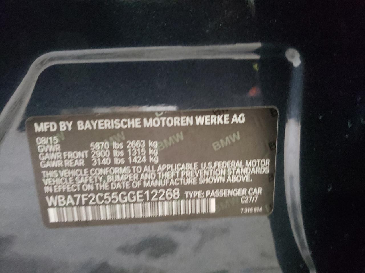 2016 BMW 7er VIN WBA7F2C55GGE12268 Copart auction photo, side damage thumbnail 12
