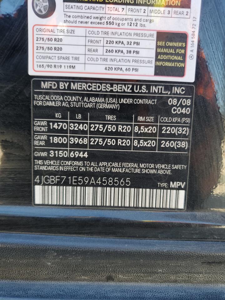 2009 Mercedes-Benz GL-klasse VIN 4JGBF71E59A458565 Copart auction photo, side / minor dent/scratches damage thumbnail 13