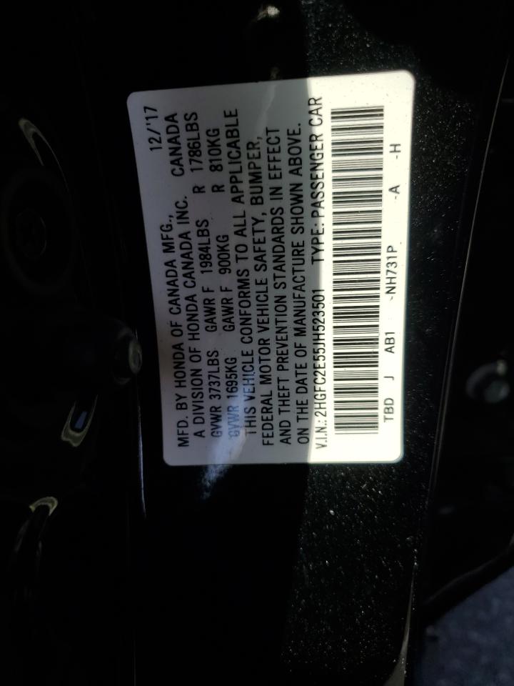 2018 Honda Civic VIN 2HGFC2E55JH523501 Copart auction photo, side / undercarriage damage thumbnail 12