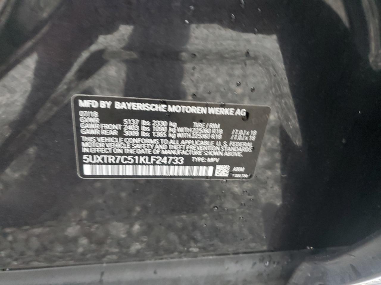 2019 BMW X3 VIN 5UXTR7C51KLF24733 Copart auction photo, front end damage thumbnail 13