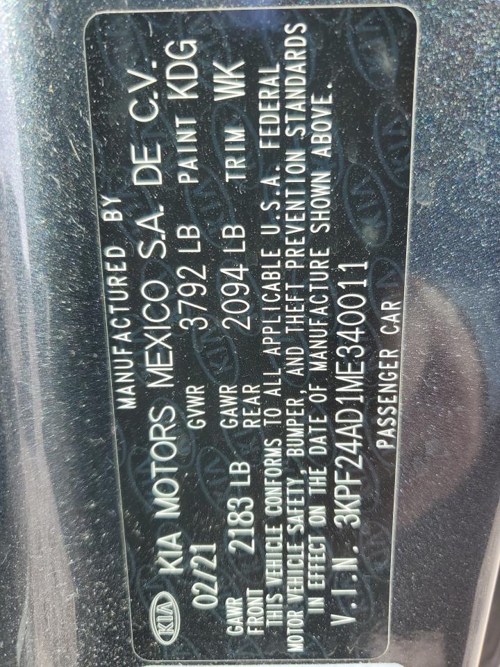 2021 KIA Forte VIN 3KPF24AD1ME340011 Copart auction photo, front end / undercarriage damage thumbnail 13