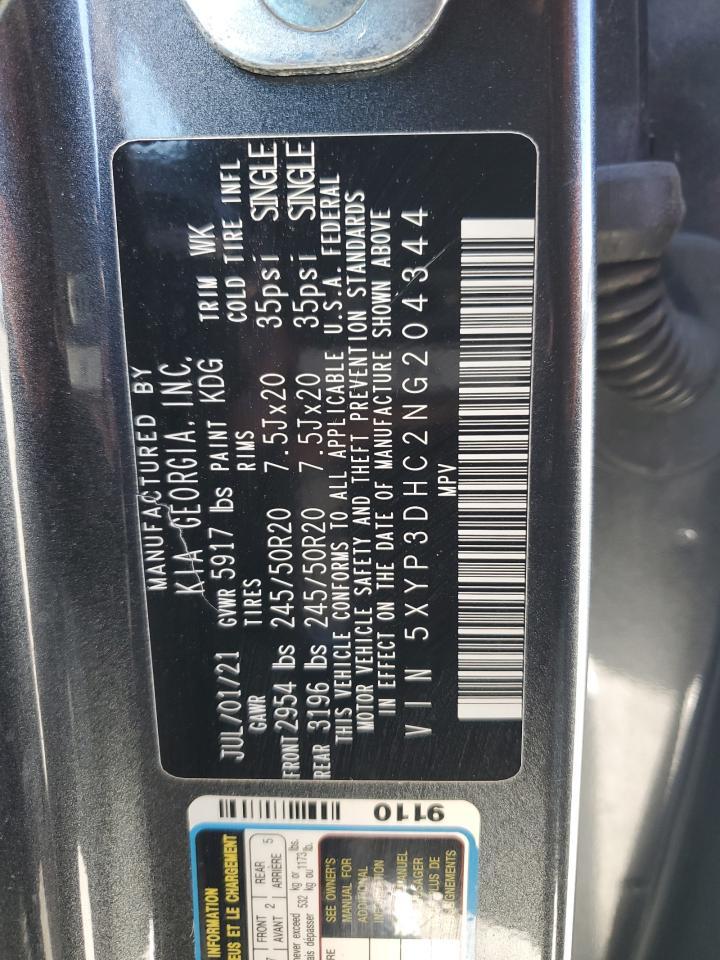 2022 KIA Telluride VIN 5XYP3DHC2NG204344 Copart auction photo, front end / rear end damage thumbnail 13