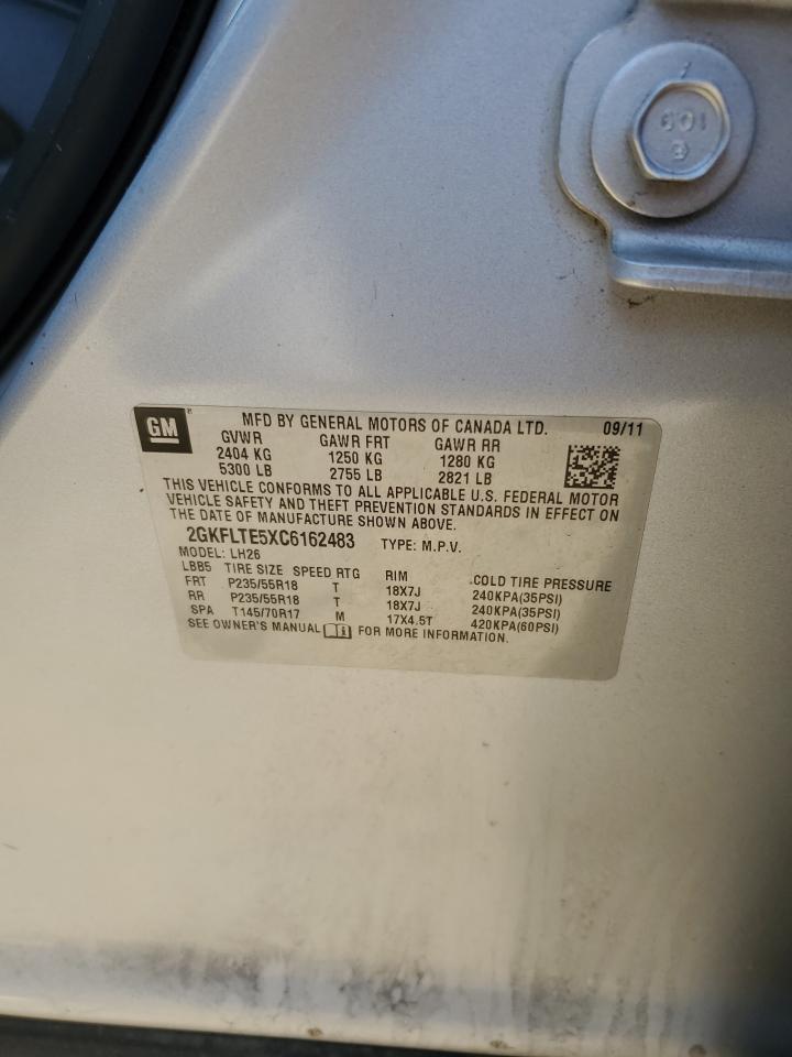 2012 GMC Terrain VIN 2GKFLTE5XC6162483 Copart auction photo, front end / side damage thumbnail 16