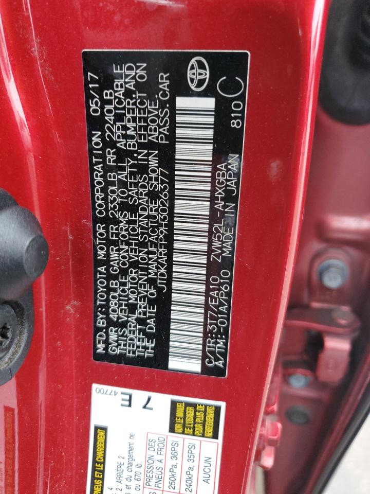 2017 Toyota Prius VIN JTDKARFP9H3026377 Copart auction photo, front end damage thumbnail 13