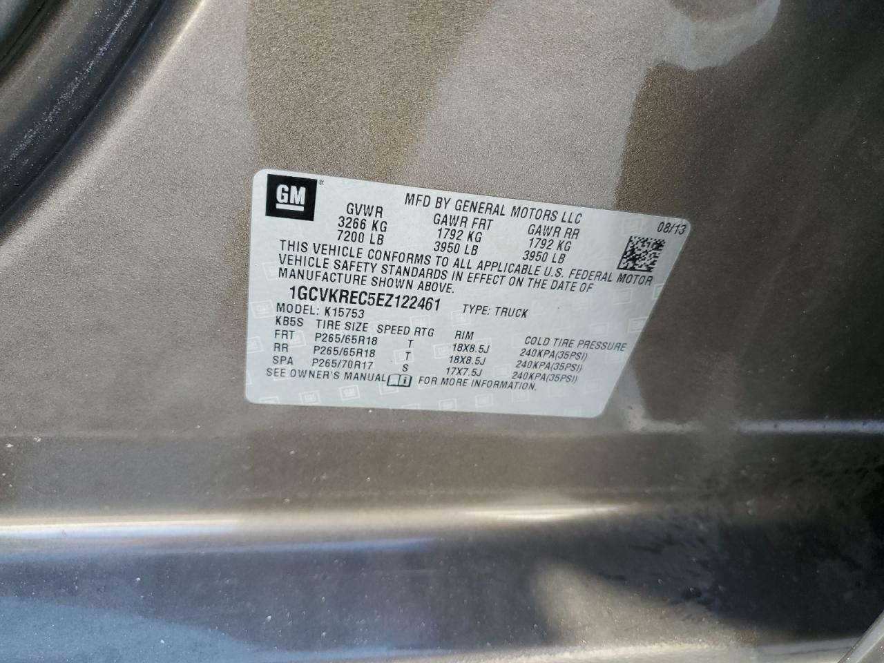 2014 Chevrolet Silverado VIN 1GCVKREC5EZ122461 Copart auction photo, water/flood damage thumbnail 13
