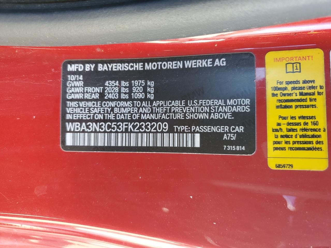 2015 BMW 4er VIN WBA3N3C53FK233209 Copart auction photo, mechanical / minor dent/scratches damage thumbnail 12