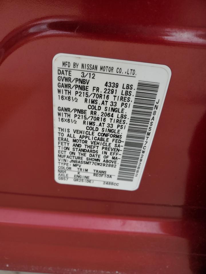 2012 Nissan Rogue VIN JN8AS5MT7CW292882 Copart auction photo, front end damage thumbnail 12