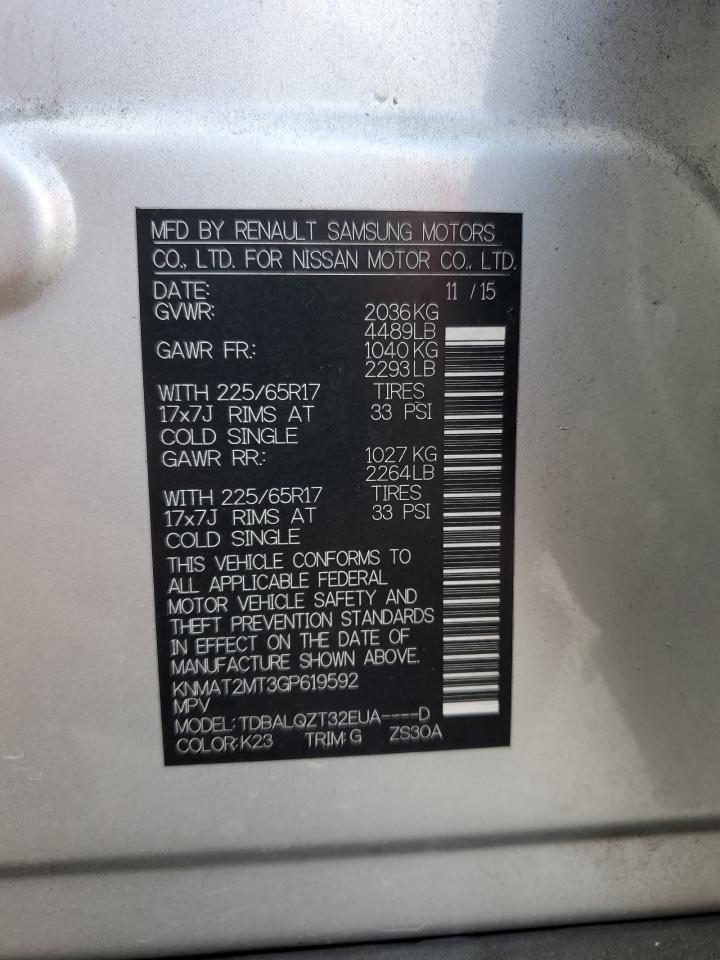 2016 Nissan Rogue VIN KNMAT2MT3GP619592 Copart auction photo, front end damage thumbnail 13