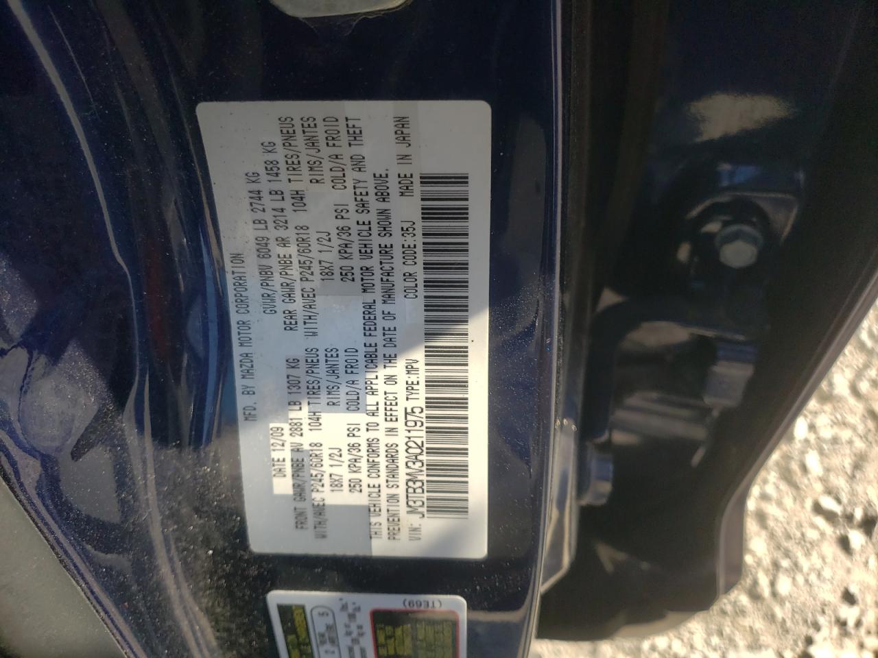 2010 Mazda CX-9 VIN JM3TB3MV3A0211975 Copart auction photo, all over damage thumbnail 15