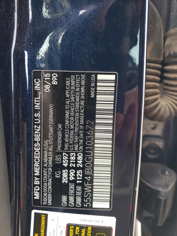 2016 Mercedes-Benz C-klasse VIN 55SWF4JB0GU103672 Copart auction photo, front end damage thumbnail 12