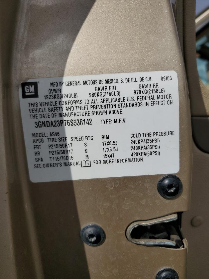 2006 Chevrolet HHR VIN 3GNDA23P76S538142 Copart auction photo, front end / rear end damage thumbnail 13