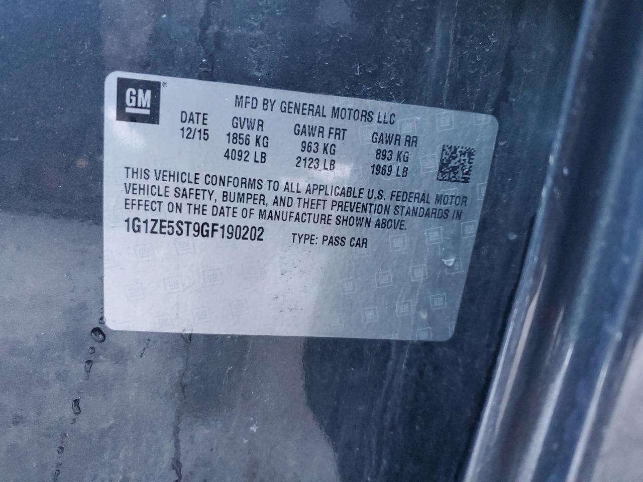 2016 Chevrolet Malibu VIN 1G1ZE5ST9GF190202 Copart auction photo, front end damage thumbnail 12
