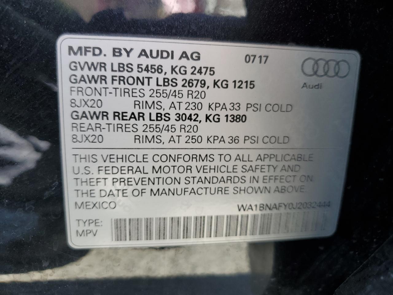 2018 Audi Q5 VIN WA1BNAFY0J2032444 Copart auction photo, side damage thumbnail 13