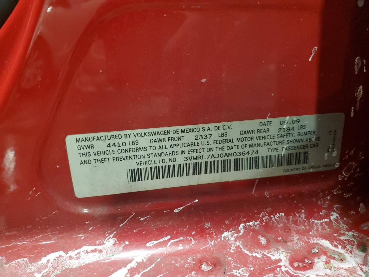 2010 Volkswagen Jetta VIN 3VWRL7AJ0AM036474 Copart auction photo, side damage thumbnail 12