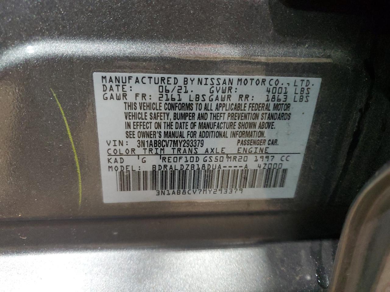 2021 Nissan Sentra VIN 3N1AB8CV7MY293379 Copart auction photo, front end damage thumbnail 15