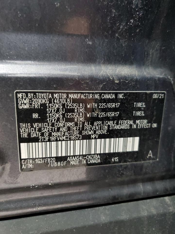 2021 Toyota RAV 4 VIN 2T3F1RFV4MC218573 Copart auction photo, front end damage thumbnail 16
