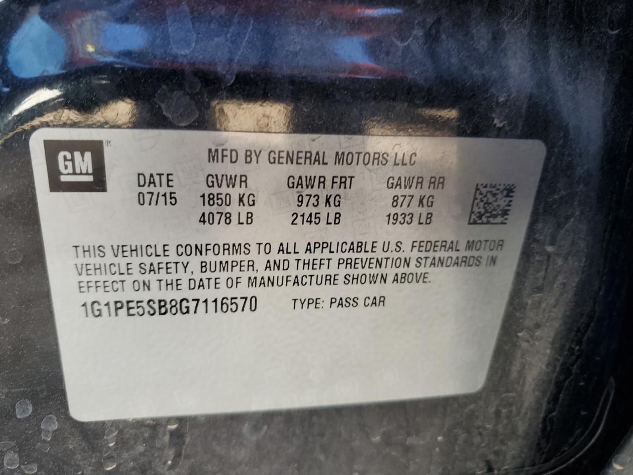 2016 Chevrolet Cruze VIN 1G1PE5SB8G7116570 Copart auction photo, rear end / undercarriage damage thumbnail 15
