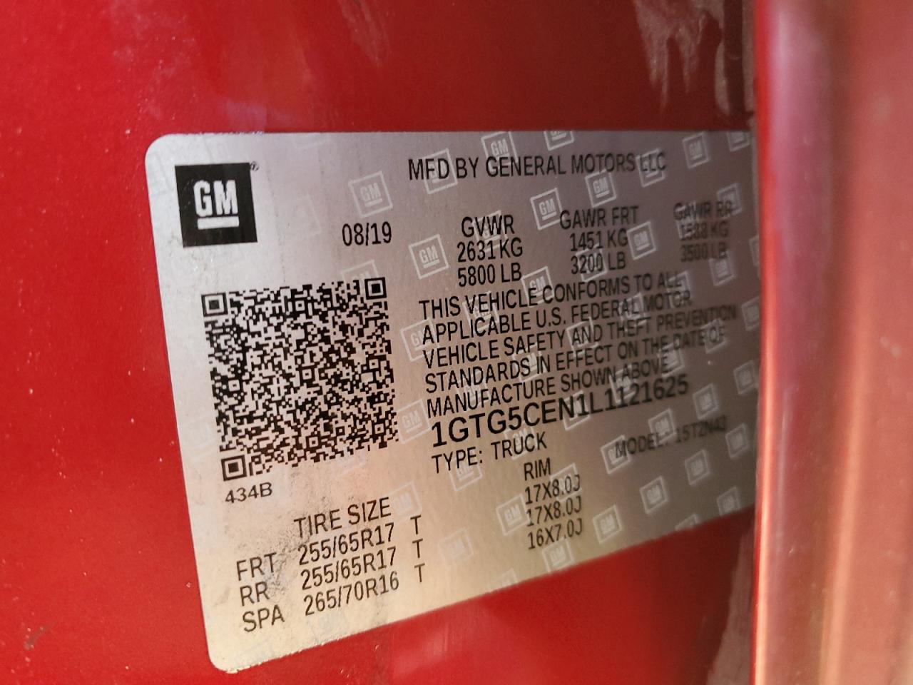 2020 GMC Canyon VIN 1GTG5CEN1L1121625 Copart auction photo, front end / side damage thumbnail 12
