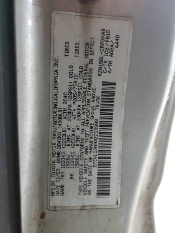 2003 Toyota Tacoma VIN 5TEVL52N93Z203993 Copart auction photo, rear end / front end damage thumbnail 14