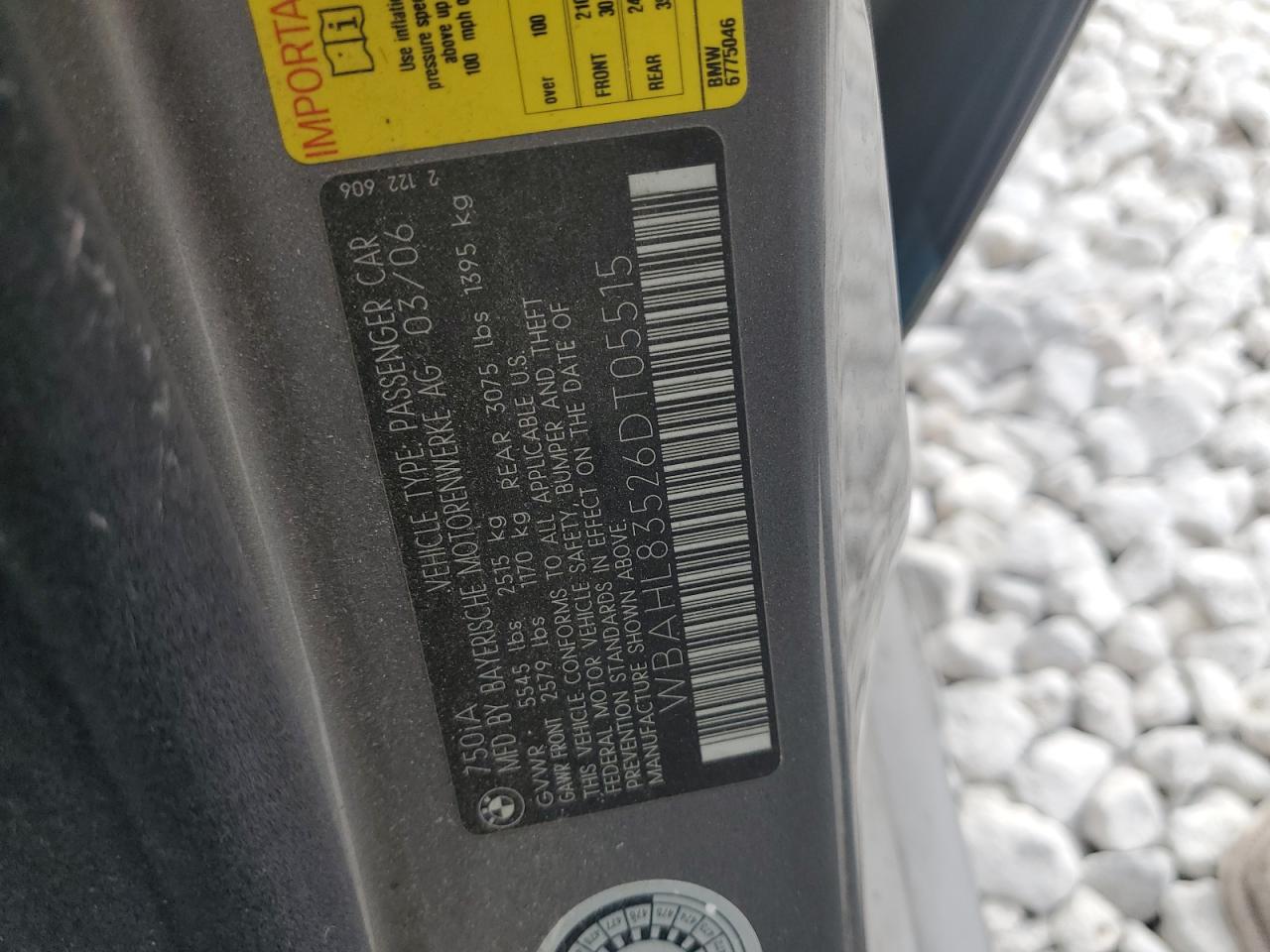 2006 BMW 7er VIN WBAHL83526DT05515 Copart auction photo, side / rear end damage thumbnail 14