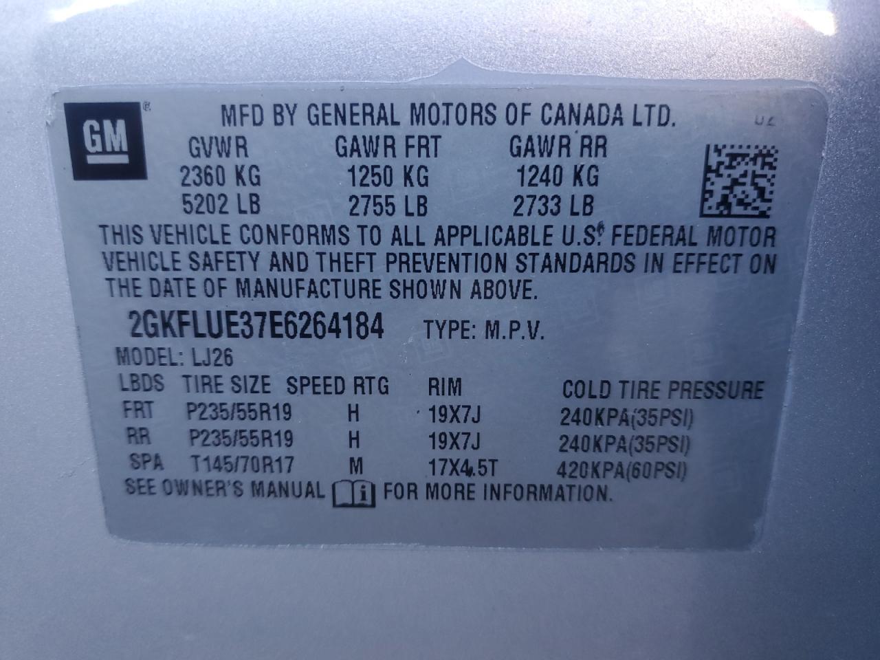 2014 GMC Terrain VIN 2GKFLUE37E6264184 Copart auction photo, front end damage thumbnail 14