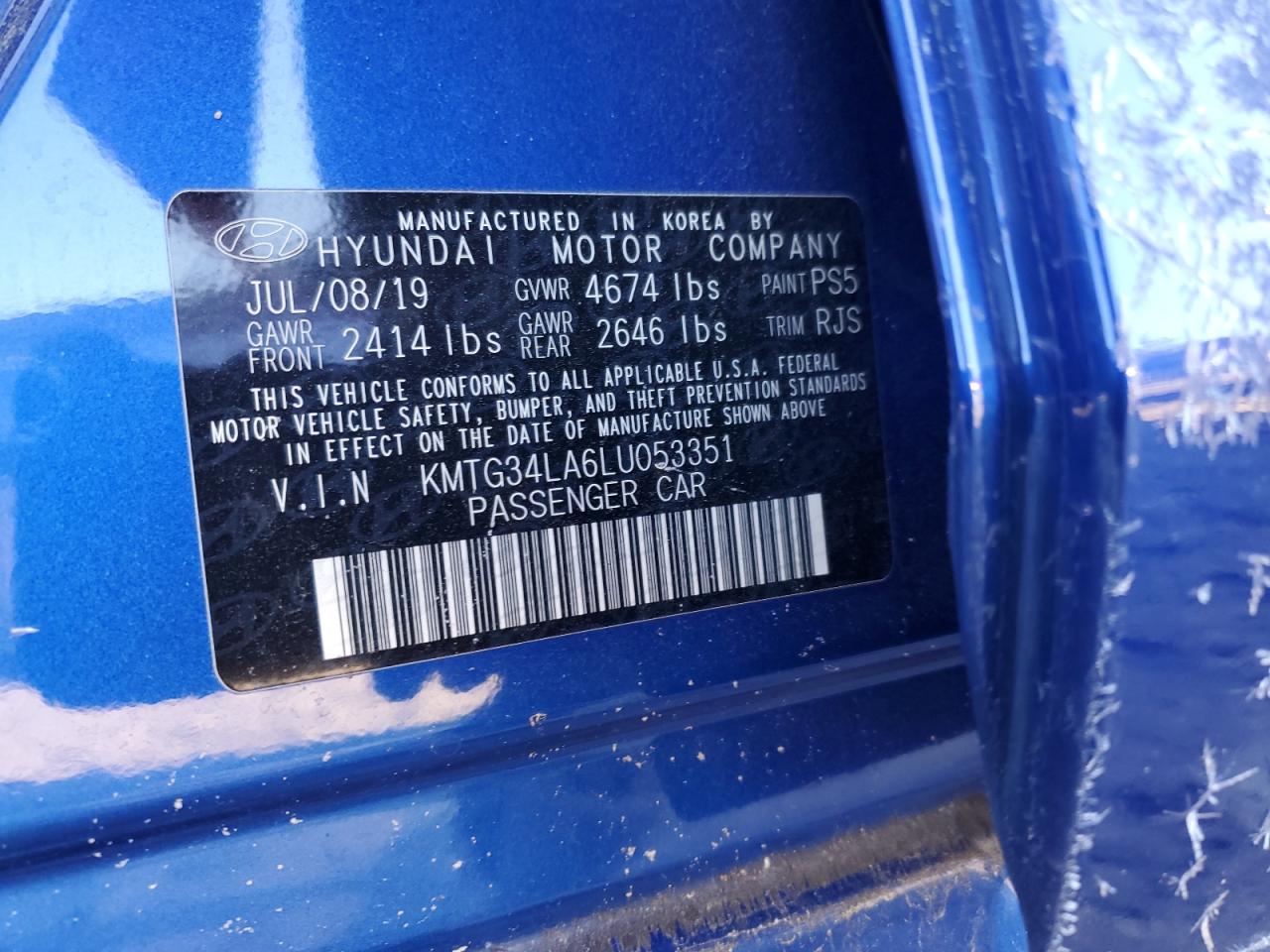 2020 Genesis G70 VIN KMTG34LA6LU053351 Copart auction photo, frame damage damage thumbnail 13