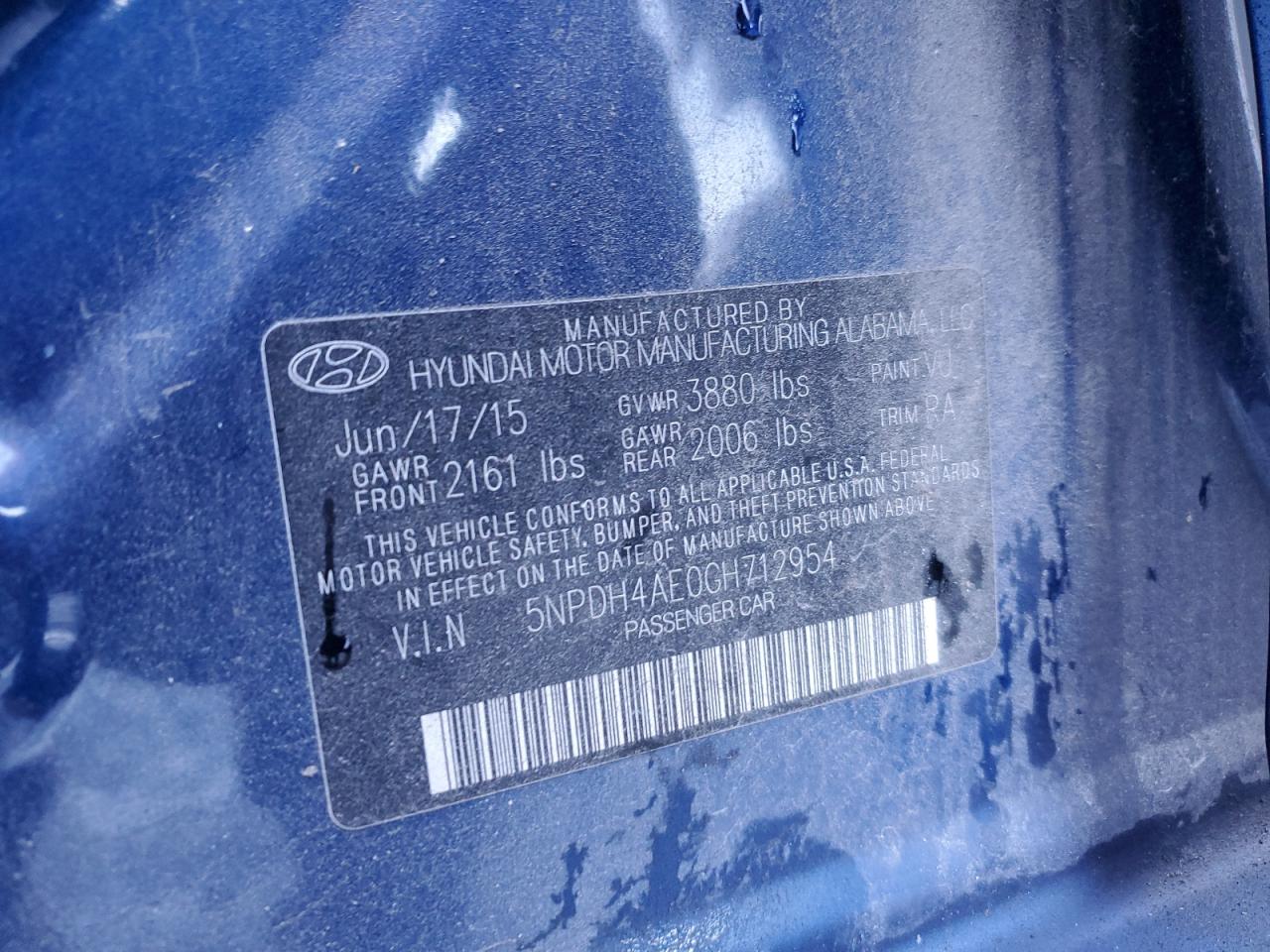 2016 Hyundai Elantra VIN 5NPDH4AE0GH712954 Copart auction photo, front end damage thumbnail 12
