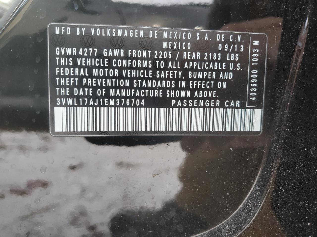 2014 Volkswagen Jetta VIN 3VWL17AJ1EM376704 Copart auction photo, front end damage thumbnail 12