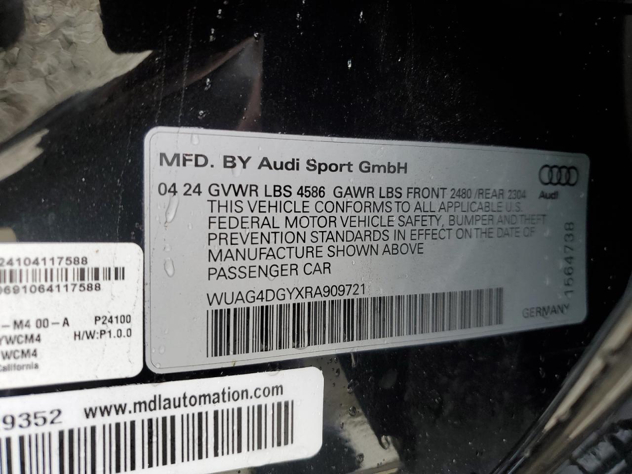 2024 Audi RS3 VIN WUAG4DGYXRA909721 Copart auction photo, front end damage thumbnail 14