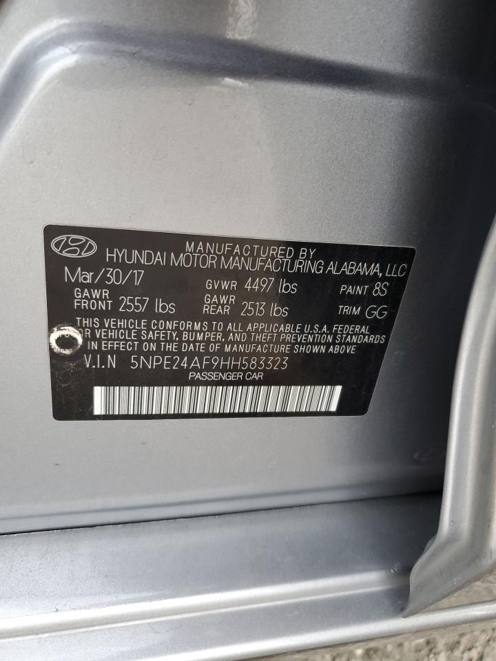 2017 Hyundai Sonata VIN 5NPE24AF9HH583323 Copart auction photo, front end / rear end damage thumbnail 14