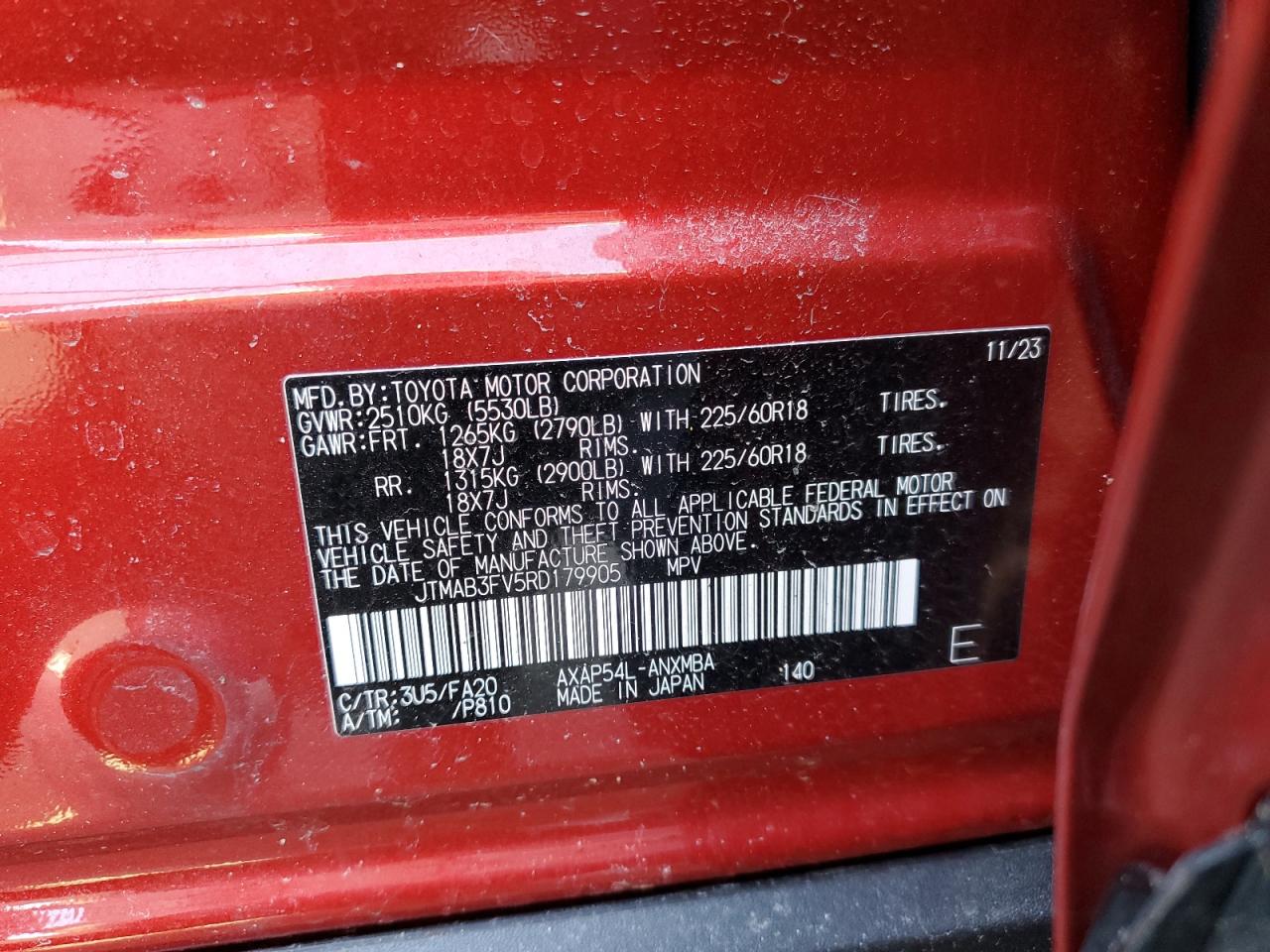2024 Toyota RAV 4 VIN JTMAB3FV5RD179905 Copart auction photo, front end / minor dent/scratches damage thumbnail 13
