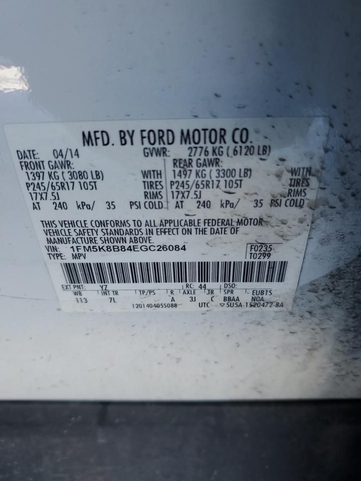 2014 Ford Explorer VIN 1FM5K8B84EGC26084 Copart auction photo, front end damage thumbnail 13