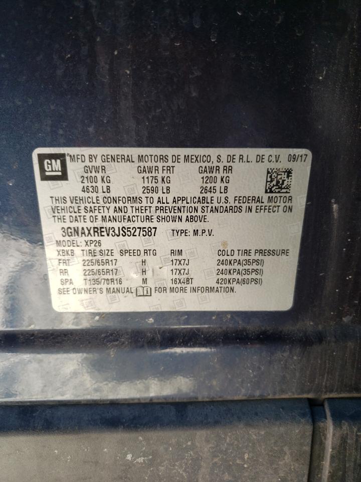 2018 Chevrolet Equinox VIN 3GNAXREV3JS527587 Copart auction photo, front end / rear end damage thumbnail 14