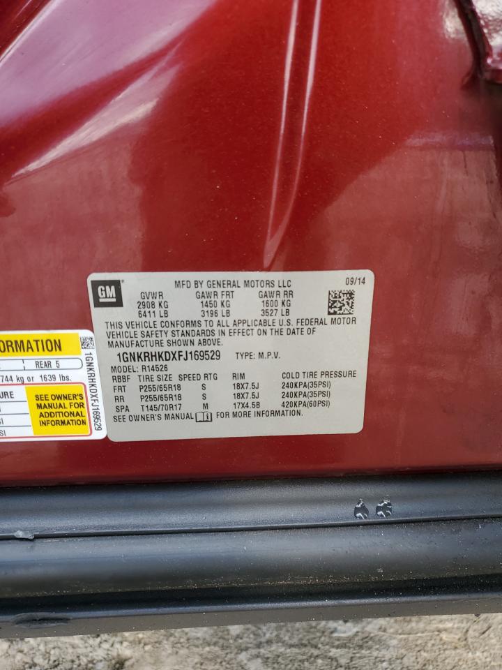 2015 Chevrolet Traverse VIN 1GNKRHKDXFJ169529 Copart auction photo, minor dent/scratches damage thumbnail 13