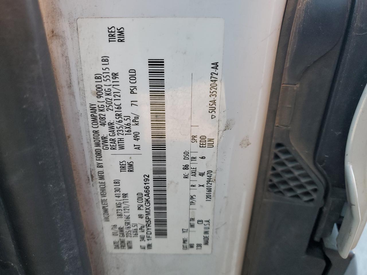 2016 Ford Transit VIN 1FDYR5PMXGKA66192 Copart auction photo, side damage thumbnail 12