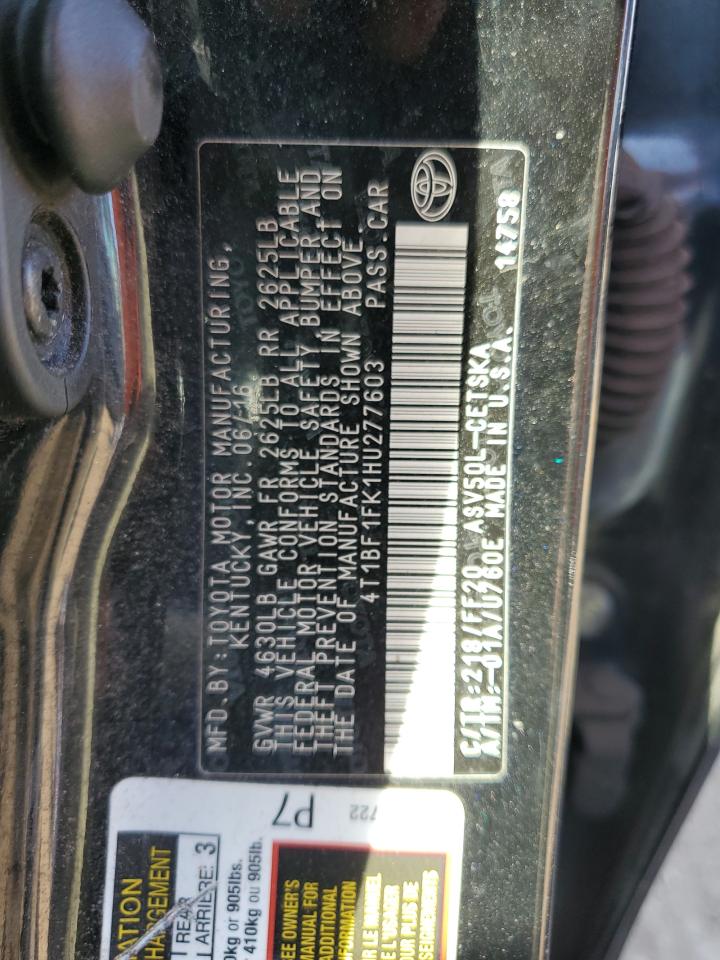 2017 Toyota Camry VIN 4T1BF1FK1HU277603 Copart auction photo, front end damage thumbnail 15