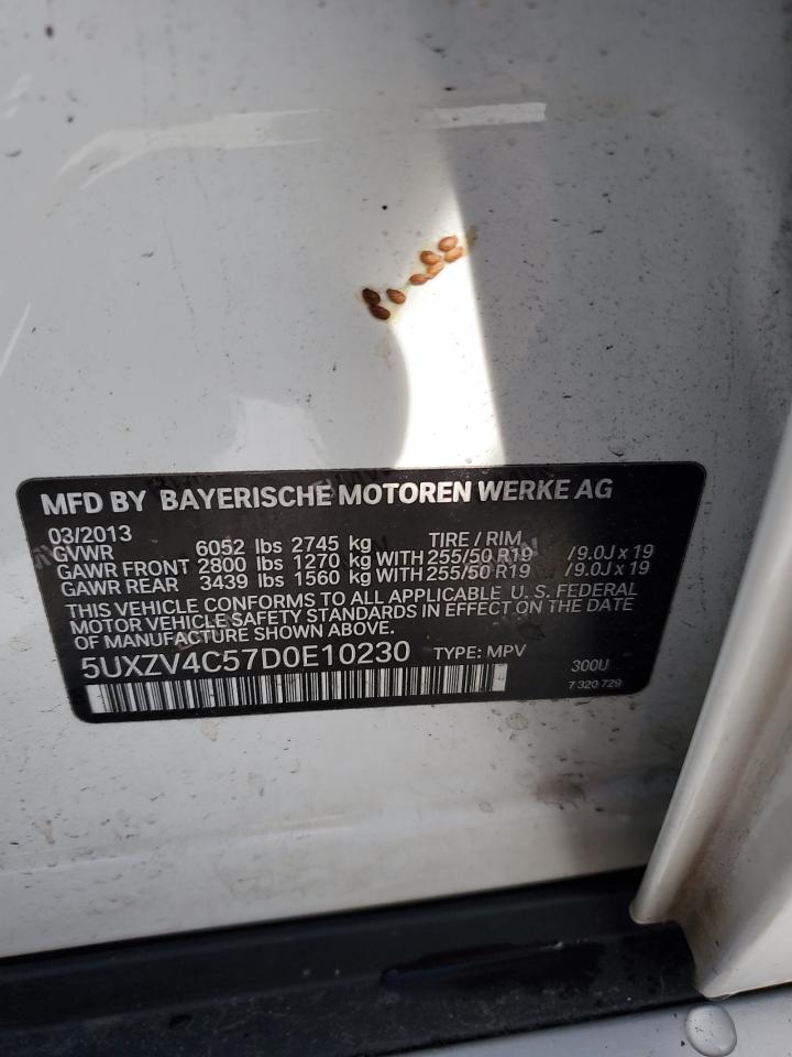 2013 BMW X5 VIN 5UXZV4C57D0E10230 Copart auction photo, front end / minor dent/scratches damage thumbnail 15