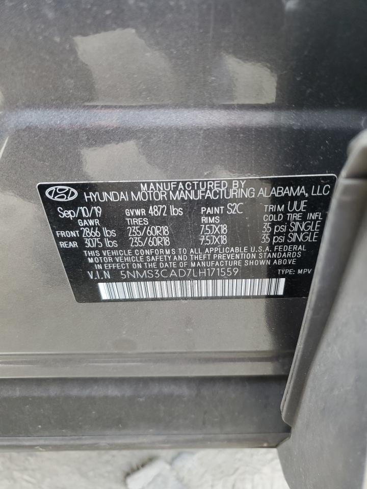 2020 Hyundai Santa Fe VIN 5NMS3CAD7LH171559 Copart auction photo, front end damage thumbnail 15