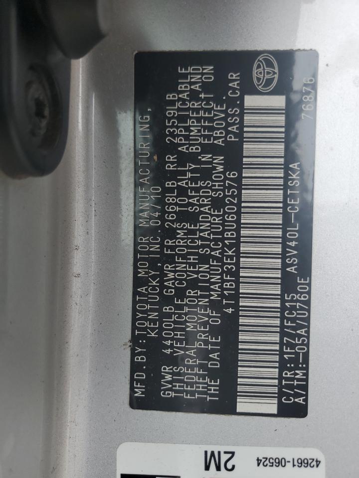 2011 Toyota Camry VIN 4T1BF3EK1BU602576 Copart auction photo, side damage thumbnail 14