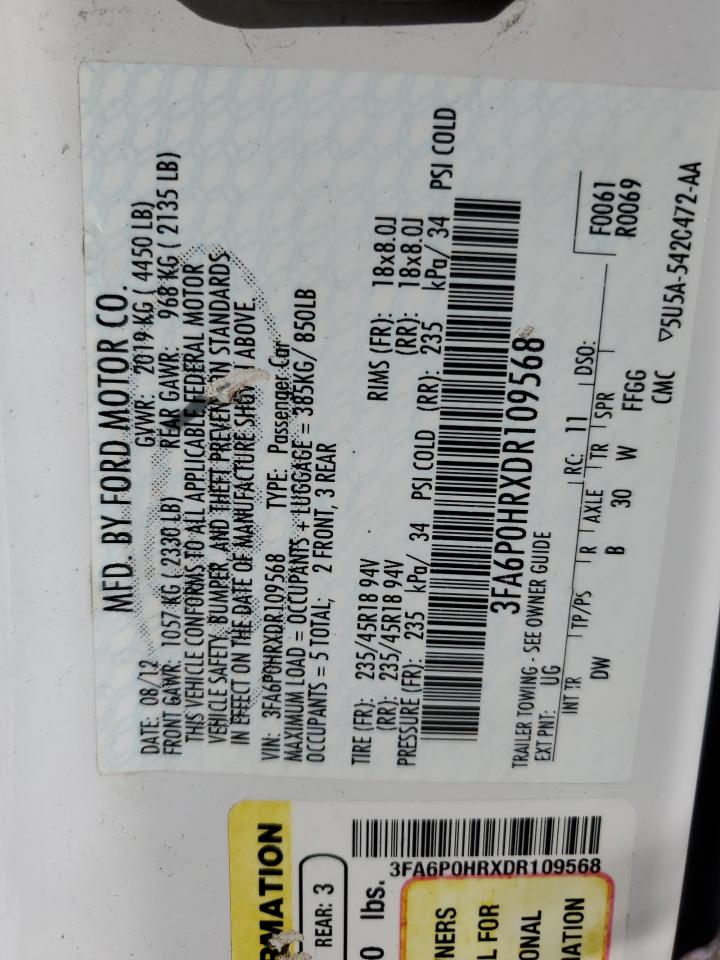 2013 Ford Fusion VIN 3FA6P0HRXDR109568 Copart auction photo, front end damage thumbnail 12