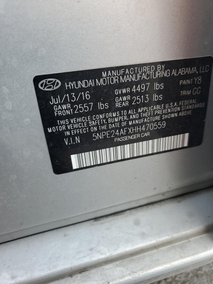 2017 Hyundai Sonata VIN 5NPE24AFXHH470559 Copart auction photo, vandalism damage thumbnail 12