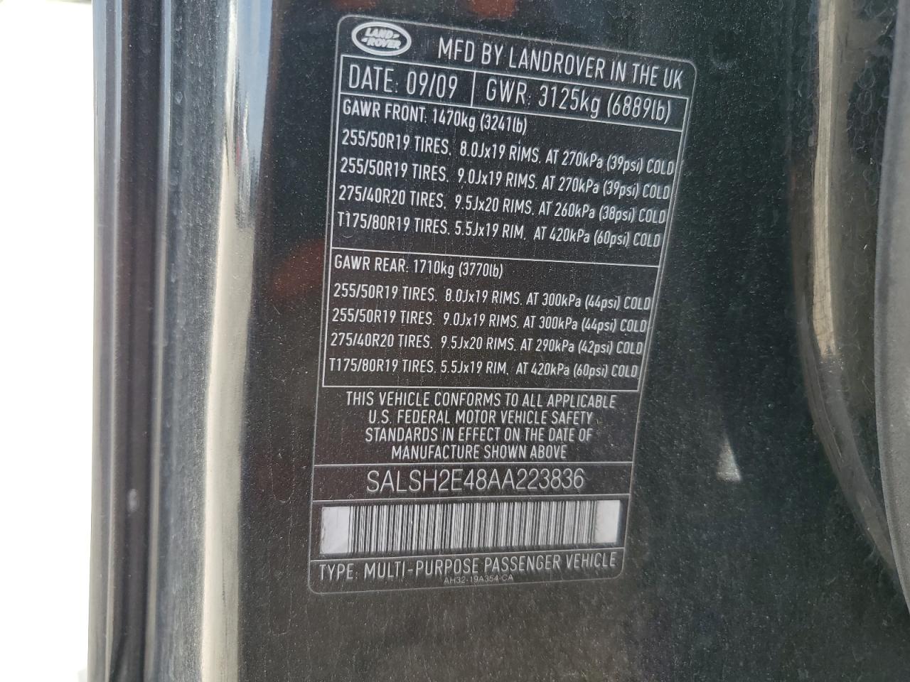 2010 Land Rover Range Rover VIN SALSH2E48AA223836 Copart auction photo, water/flood / minor dent/scratches damage thumbnail 13