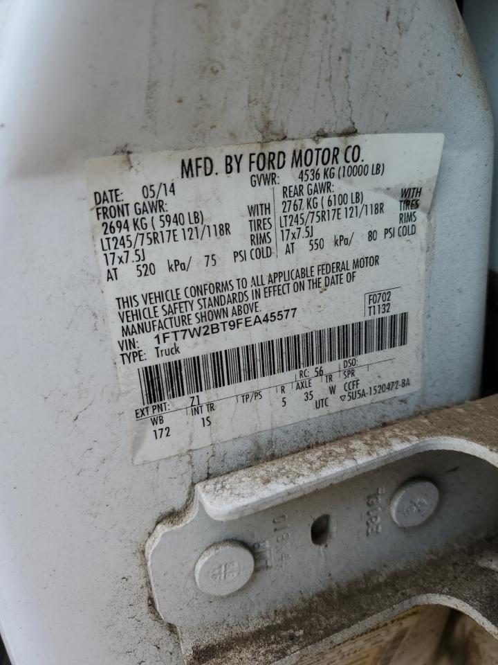 2015 Ford F250 VIN 1FT7W2BT9FEA45577 Copart auction photo, rear end damage thumbnail 12