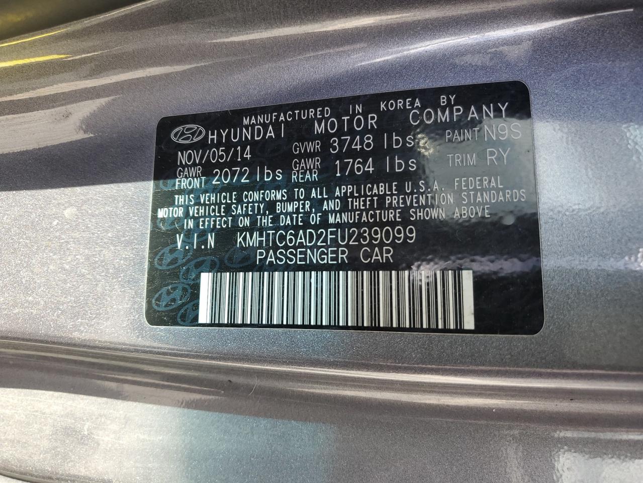 2015 Hyundai Veloster VIN KMHTC6AD2FU239099 Copart auction photo, side damage thumbnail 12