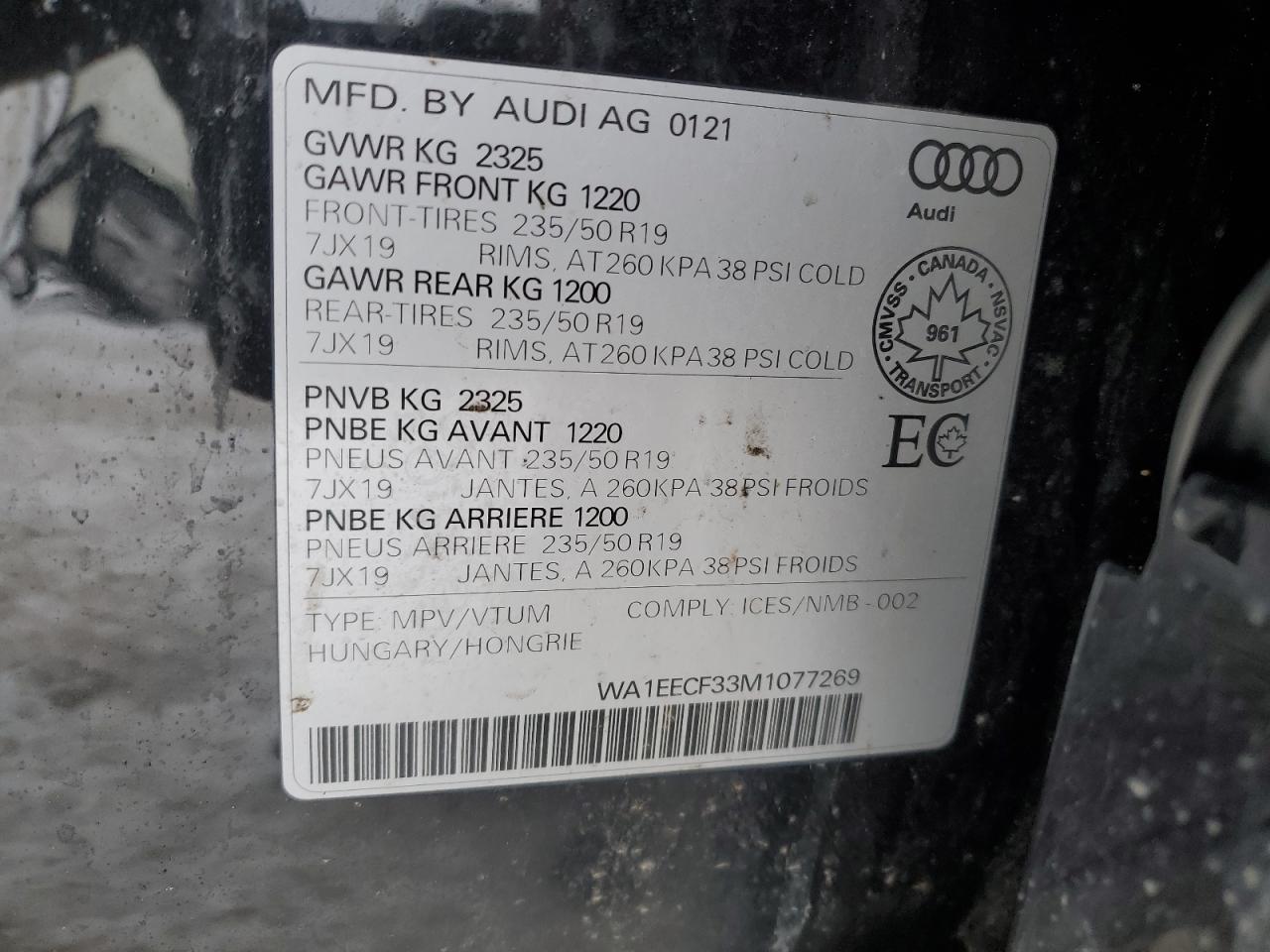 2021 Audi Q3 VIN WA1EECF33M1077269 Copart auction photo, front end damage thumbnail 12