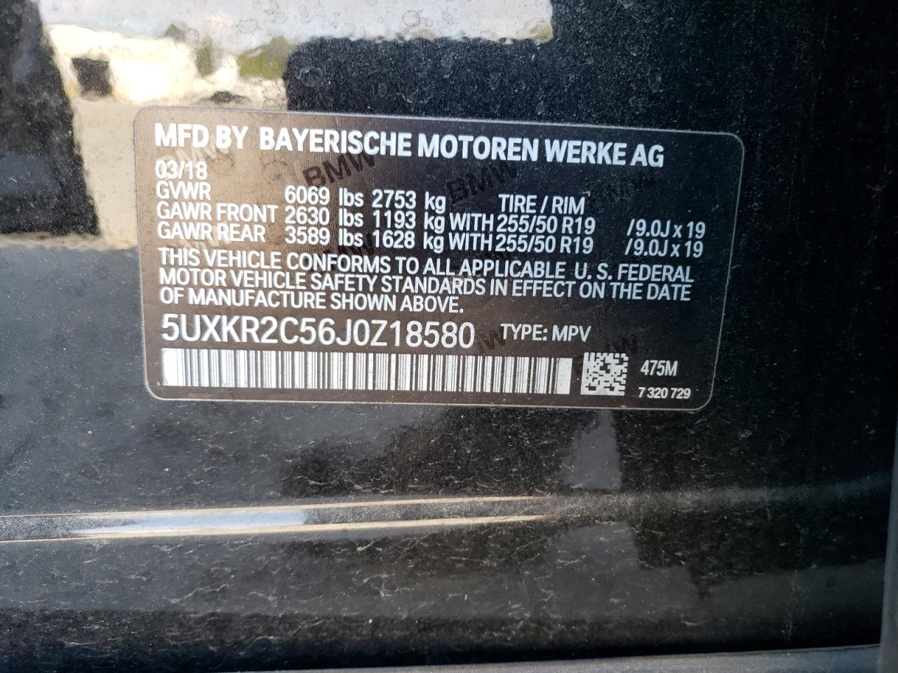 2018 BMW X5 VIN 5UXKR2C56J0Z18580 Copart auction photo, side / minor dent/scratches damage thumbnail 15