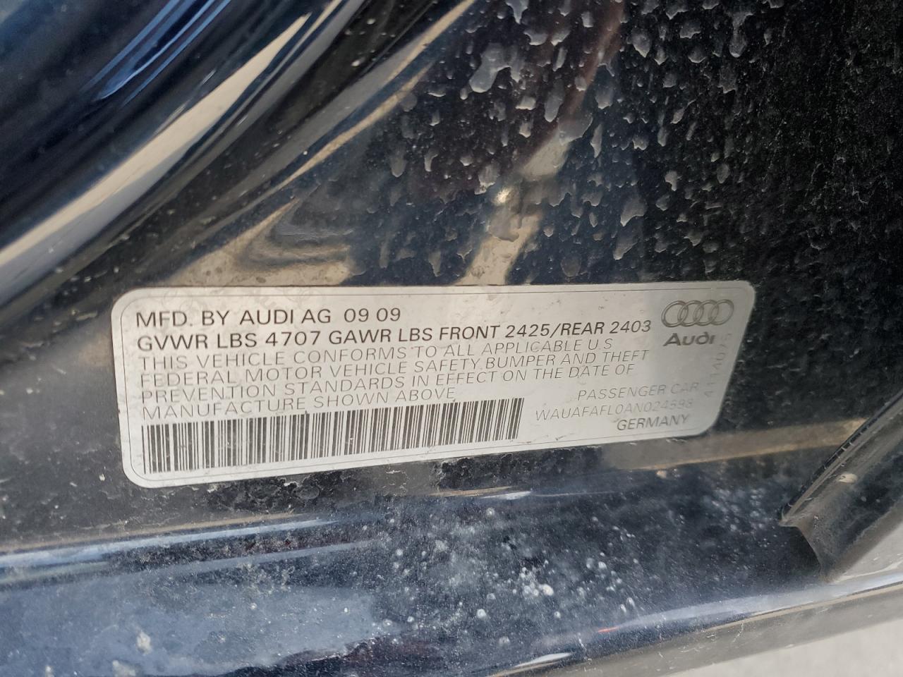 2010 Audi A4 VIN WAUAFAFL0AN024598 Copart auction photo, rear end damage thumbnail 12