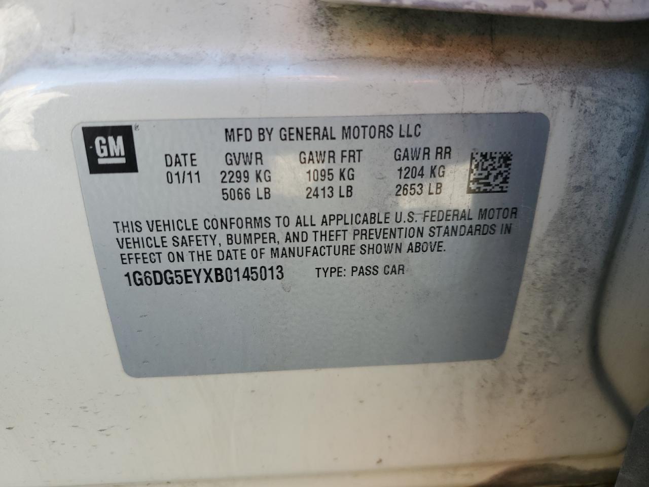 2011 Cadillac CTS VIN 1G6DG5EYXB0145013 Copart auction photo, front end / undercarriage damage thumbnail 14