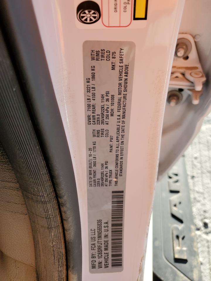 2021 RAM 1500 VIN 1C6SRFJT1MN565836 Copart auction photo, water/flood damage thumbnail 13