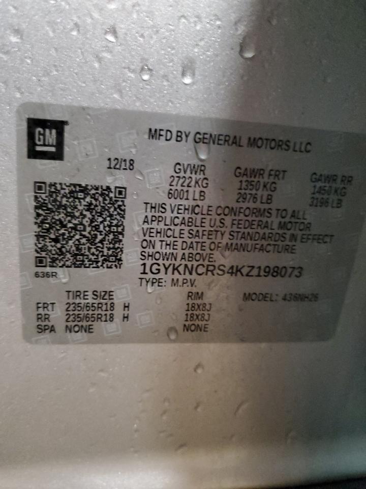 2019 Cadillac XT5 VIN 1GYKNCRS4KZ198073 Copart auction photo, side / front end damage thumbnail 15